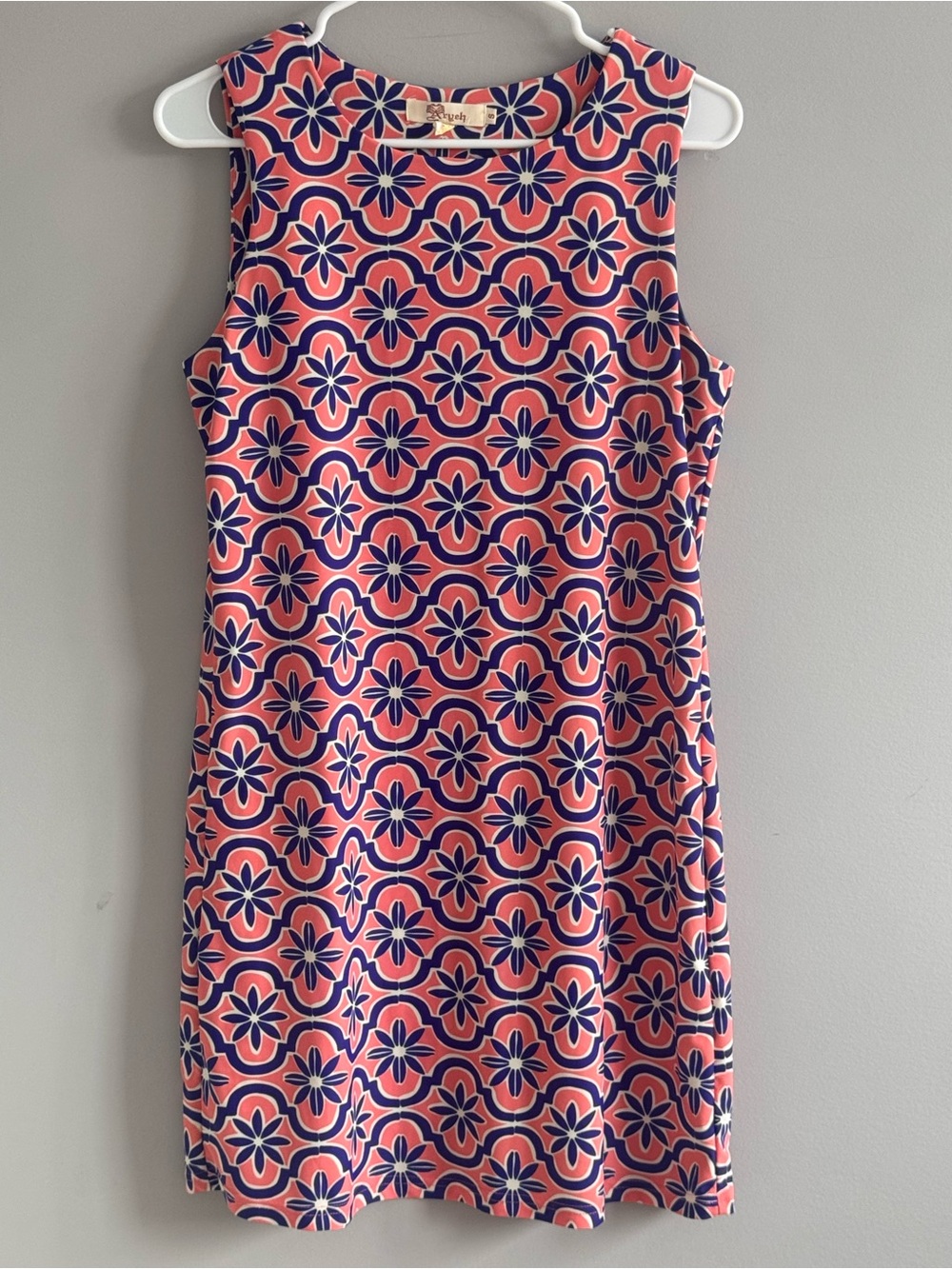 Aryeh Women’s Sleeveless Floral Shift Dress Coral Navy Size Small